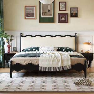 <span class=keywords><strong>Letto</strong></span> in Stile Americano con Testiera Imbottita |   Design Retrò a Onde |   Legno Ingegnerizzato |   Durevole ed ecologico | - Product Image 3