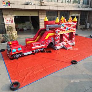 Château gonflable d'extérieur robuste en PVC, rouge uni, pour adultes, avec double piste et thème <span class=keywords><strong>camion</strong></span> de pompiers, personnalisable, pour la <span class=keywords><strong>location</strong></span> - Product Image 2