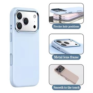 Biểu tượng tùy chỉnh sang trọng chống thả kim loại khung cho Iphone 17 Promax trường hợp rắn màu lỏng Silicone trường hợp điện thoại - Product Image 2