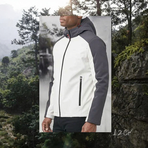 Veste polaire à capuche pour homme, color-block blanc et gris, fermeture éclair, décontractée, pour l'automne, coupe-vent, en polyester - Product Image 3