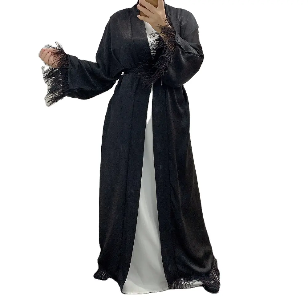 Cardigan Abaya aperto frontale modesto più venduto abito islamico in poliestere con abbigliamento islamico in caftano di pelliccia