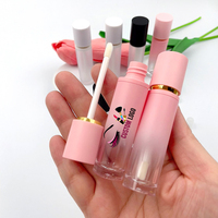 Contenants pour brillant à lèvres 8 ml, flacon rond rose pour huile à lèvres, bouchon noir/blanc, emballage cosmétique transparent givré, tube de brillant à lèvres avec applicateur