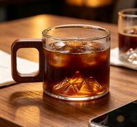 Tasses en verre borosilicate de 200 ml (6,5 oz) en forme de montagne avec poignée en bois pour le thé et le café, idéales pour la maison et le bureau