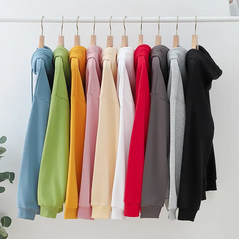卸売10色スウェットシャツ、プレミアム品質の巾着光沢のある先のとがったつま先カスタムプラスサイズユニセックスパーカーロゴ