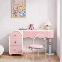 Coiffeuse rose pastel avec 3 tiroirs, table de maquillage à bords ondulés pour chambre de fille