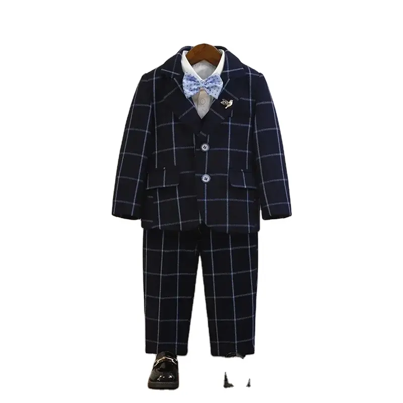 Enfants costume 2025 garçon anniversaire costume veste pantalon vieux enfant en bas âge école uniforme beau mariage fête Plaid Piano Gentleman costumes