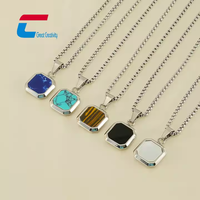 Collier pour hommes et femmes avec puces NFC Collier pendentif Nfc carré en acier inoxydable Hip Hop bleu turquoise