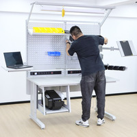Sistema Antiestático Manual Ajustable, Estación de Trabajo Antiestática, Banco ESD con Almacenamiento Adicional, Riel para Herramientas con Iluminación, Producción Rápida