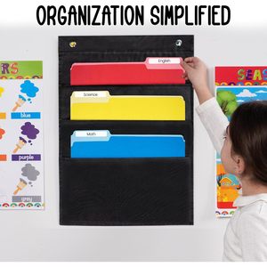 3 Pocket <b>File</b> Chart Black 14x19.5 Wall Hanging <b>Organizer</b> for Office School Use - Product Image 4
