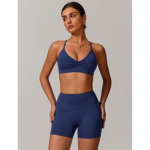 Conjunto Deportivo de Dos Piezas para Mujer: Sujetador Deportivo Fruncido con Espalda Cruzada y Shorts de Cintura Alta a Juego, Ideal para Yoga y Gimnasio, con Spandex que Absorbe el Sudor - Product Image 6