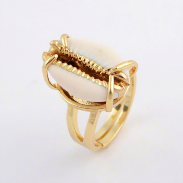 ZG0398 Golden Seashells Cowrie Ring Natural Cowrie Shell Jewellery Wholesale