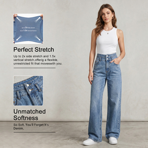 <span class=keywords><strong>Jeans</strong></span> de Mujer a la Moda, Corte Ajustado, Cintura Alta, Elásticos, Pierna Ancha, en Mezclilla Suave, Hechos a Medida, Precio de Fábrica - Product Image 1