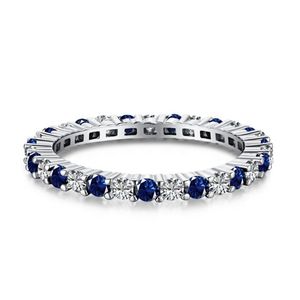 925 Sterling <strong>Silver</strong> <strong>Stacking</strong> <strong>Rings</strong> Round-Cut Sapphire Green Ruby Cubic Zirconia All-Around Band <strong>Ring</strong> - Product Image 1