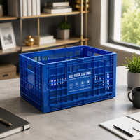 Panier de transport pliable et empilable en plastique pour légumes et œufs, design pliable, surface peinte, bacs personnalisables, caisse