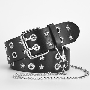<span class=keywords><strong>Cintura</strong></span> Alternativa alla Moda con Doppia Fila di Stelle Gotiche, <span class=keywords><strong>Cintura</strong></span> con Occhielli per Pantaloni Cargo, in Denim e Pelle PU, Stile Western Chic con Borchie - Product Image 5