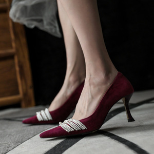 Nouvelles Chaussures à Talons Hauts Pointus Perlées pour Femmes, Talon Fin, Chaussures Simples à Bout Peu Profond, Chaussures de Mariage Élégantes - Product Image 5