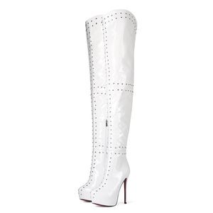 Bottes longues au-dessus du genou pour femmes, taille 46, sexy, plateforme, talon fin, décor riveté, chaussures de rue tendance - Product Image 4