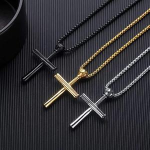 Collar de Cruz de atletas, colgante deportivo, de acero inoxidable, para béisbol y bate de béisbol