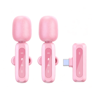 3 in 1 Dual Wireless Lavalier Lapel Mic Peredam Kebisingan Warna Pink untuk iPhone Android Kamera TikTok YouTube Vlog Perekaman Video Pendek