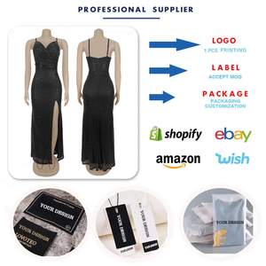 Vestidos de Luxo para Mulheres Vestidos de Festa Sexy Decote em V Sem Mangas com Fenda Alças Finas Vestidos de Festa com Lantejoulas Vestido de Formatura Feminino - Product Image 3