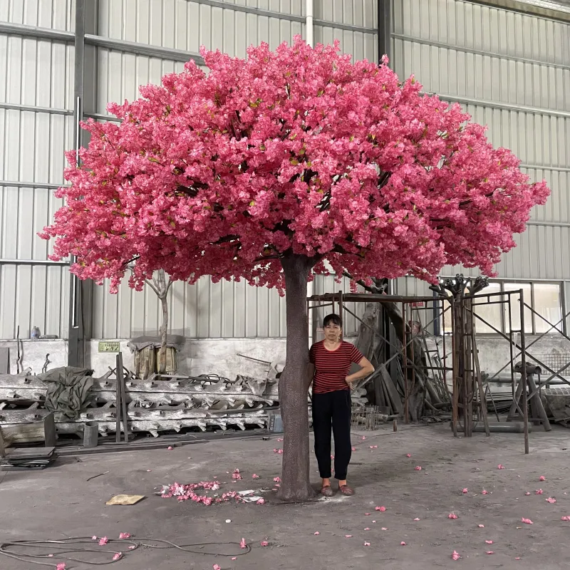 Özelleştirilmiş koyu pembe Sakura ağacı yapay çiçek ağacı yapay kiraz çiçeği ağacı düğün dekor için
