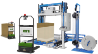 Machine d'emballage et de cerclage automatique de palettes pour l'emballage des aliments, des boissons et des textiles, à entraînement électrique avec composants à engrenages