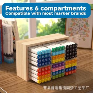 Wooden Marker Storage <b>Box</b> Natural Wood Color 23.5cm For Art Supplies Organization Desktop Use - Product Image 3