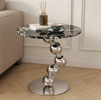 Table d'appoint moderne luxueuse en marbre avec base ronde en acier inoxydable, facile à nettoyer, pour salon, chambre à coucher, table de console pour canapé