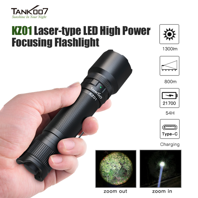 TANK007 KZ01 High Power Linterna Outdoor Work Light Waterproof Zoom Laser Torchlight Led Tactical Flashlight Rechargeable