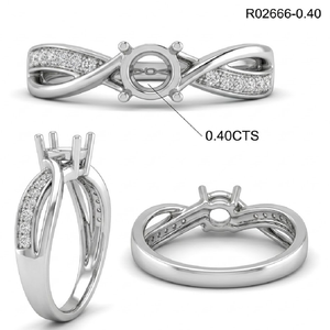 Anillo de compromiso nupcial para mujer de oro blanco de 18K con diamante natural redondo central, semimontura en blanco, pavé cruzado, venta al por mayor, pedido a granel - Product Image 5