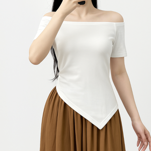 El más vendido fuera del hombro cuello barco dobladillo puntiagudo superior transpirable venta al por mayor estilo deportivo proveedor de Vietnam - Product Image 1