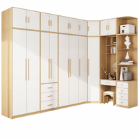 Armoire de chambre moderne en panneaux de bois avec coiffeuse et étagères d'angle à tiroirs
