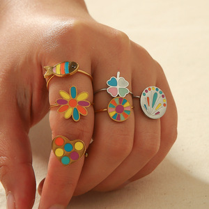 Bohemian Style Colorful <b>Adjustable</b> <b>Ring</b> For Women Flower Heart Animal Design Jewelry Gift - Product Image 1