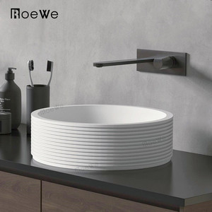 Lavabo <span class=keywords><strong>da</strong></span> <span class=keywords><strong>bagno</strong></span> per hotel di forma rotonda lavabo per lavaggio a mano in pietra artificiale lucida, tappetino <span class=keywords><strong>da</strong></span> <span class=keywords><strong>appoggio</strong></span> per ciotola superficie solida washba - Product Image 1