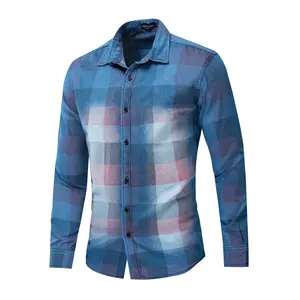 Camisa xadrez colorida manga comprida, plus size, estampada, slim fit, moda masculina