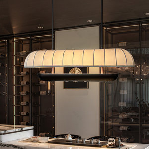Lámpara colgante larga estilo Wabi Sabi con tela color crema para restaurante, salón de té, bar, hotel, casa de huéspedes, LED E27, tres cabezas. - Product Image 1