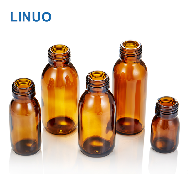 LINUO Borosilicate Oral Liquid Bottle Pharmacy Pill Bottle 5ml 10ml 50ml 100ml Glass Pill Bottle Amber Glass Bottle for Syrup