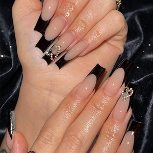 Faux ongles à presser en gros, extra longs, carrés, blancs, à bout français, pour fêtes - Product Image 4