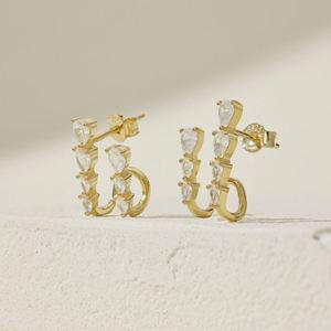 Dylam Delicate Design Jewelry 18K Gold Plated S925 Silver Double Layer Openwork Tassel Shape Waterdrop 5A Zirconia <b>Stud</b> <b>Earrings</b> - Product Image 6