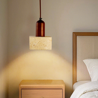 Lustre LED Minimaliste Carré Jaune Moderne en Pierre de Grotte, Petit Luminaire Suspendu pour Bureau et Chambre
