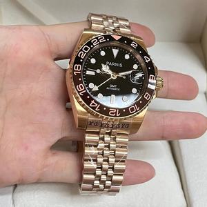 Мужские автоматические механические часы Fashion Parnis 40 мм, розовое золото, с сапфировым стеклом, водонепроницаемые, с функцией GMT - Product Image 3