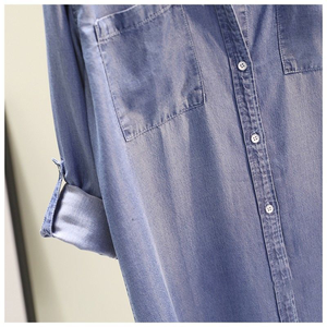 <span class=keywords><strong>Vestido</strong></span> <span class=keywords><strong>camisero</strong></span> <span class=keywords><strong>Vaquero</strong></span> de algodón de longitud media para <span class=keywords><strong>mujer</strong></span>, primavera y otoño 2023, nueva camisa holgada de manga enrollada con doble bolsillo, ropa informal para <span class=keywords><strong>mujer</strong></span>, - Product Image 5