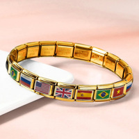 Bracelet élastique américain en acier inoxydable plaqué or Drapeaux du monde Charms italiens Charms Rectangle Flag Charms for Jewelry Making