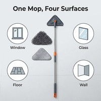 Serpillère triangulaire multi-surfaces avec manche extensible en acier inoxydable, 2 en 1, chiffons de nettoyage pour les coins, les fenêtres, le verre et le sol