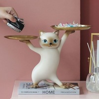 Dessin animé résine chat mignon porche clés et plateau de rangement de bonbons décorations maison plateau de bureau cadeaux