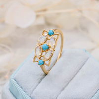 Bague en argent sterling S925 avec opale et turquoise, design ajouré vintage, pierres précieuses naturelles colorées