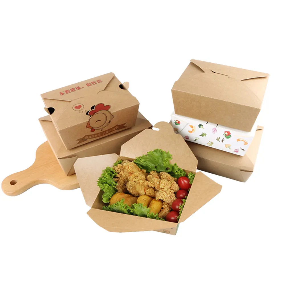 Card Board Disposable Eco Biodegradable Kraft Lunch Takeout Box Paper Take Away Food Packaging Sushi Togo Box Custom Logo White