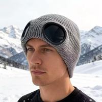 Bonnet tricoté chaud et doux avec revers pour sports de plein air, ski, homme et femme, bonnet d'hiver chaud coupe-vent, bonnet aviateur avec lunettes intégrées