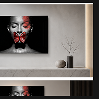 Tableau mural Portrait de femme noire avec papillon rouge, impression sur toile pour salon, chambre, hôtel, salle de séjour et intérieurs modernes expressifs