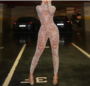 Tuta Elegante da Donna Autunno 2024 Decorazione di Lusso con Paillettes Body da Festa Aderente Casual Design Skinny a Tinta Unita - Product Image 3